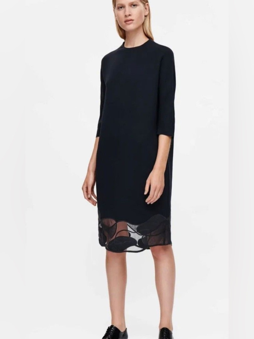 COS classic black dress with embroidery lace hem details